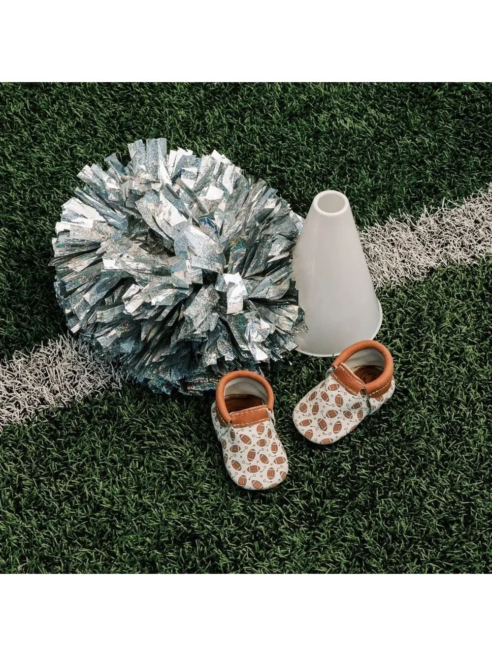 Freshly Picked Brown‎ and White Football Print Baby Shoes Size 3 NEVER WORN